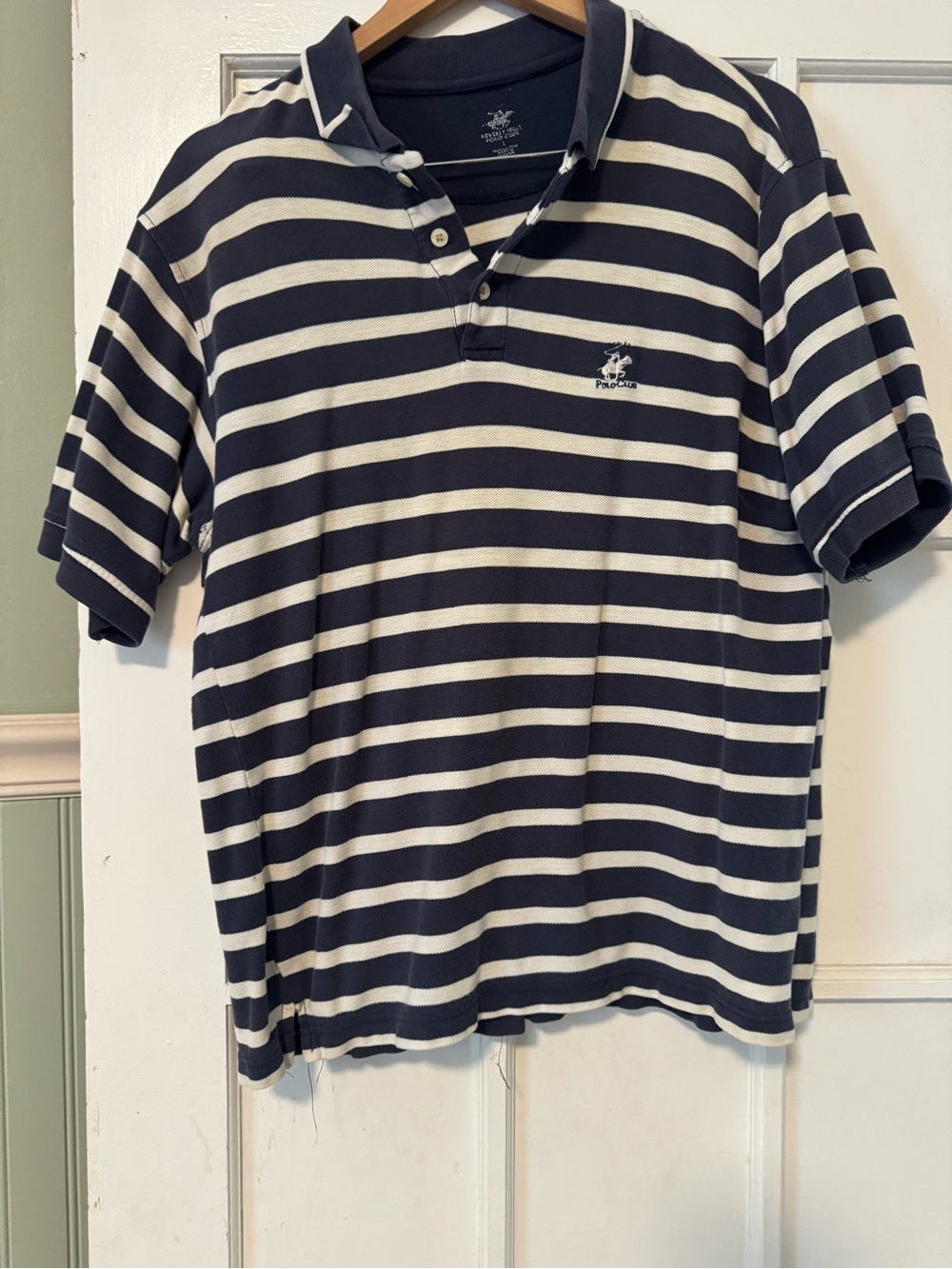 Beverly Hills Polo Club Navy and White Striped Polo Shirt
